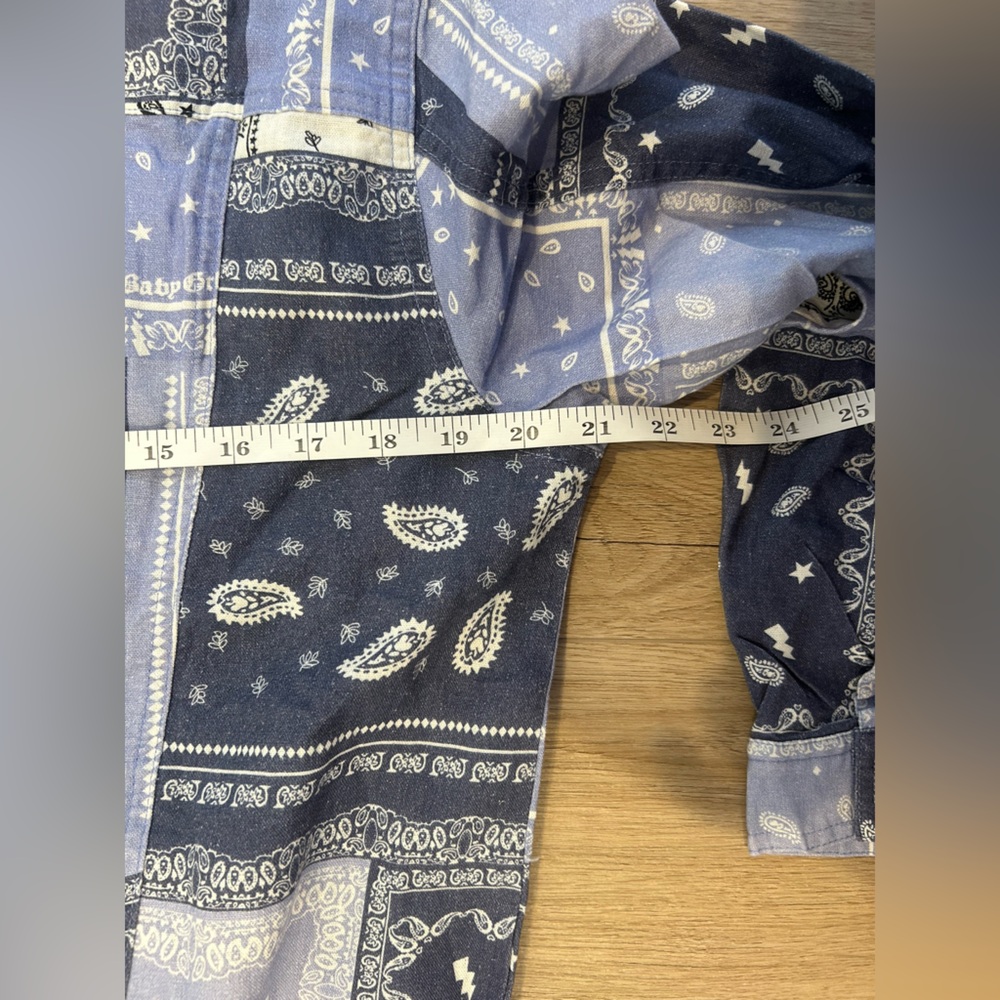 Northstyle Women’s Patchwork Paisley Button Up Jean Jacket Collared Artsy Blue L - Picture 7 of 8